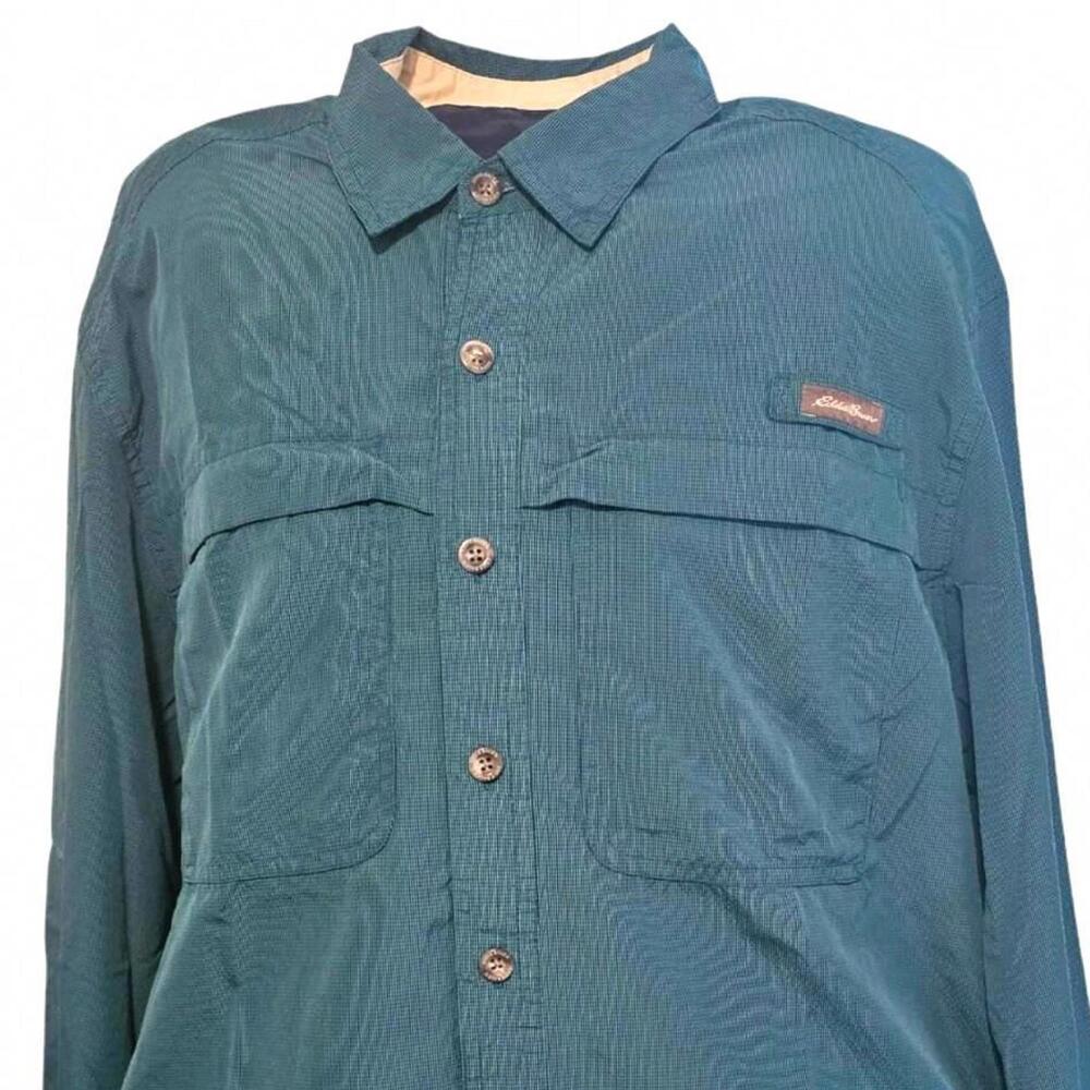 Eddie Bauer Men Fishing Shirt Size Tall Large Blue Dry Outdoor Sport Vented